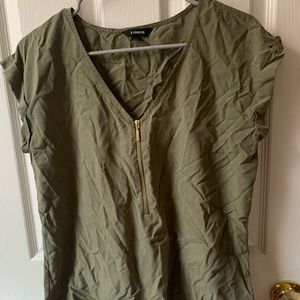 Business Casual Green Top with Gold Zipper